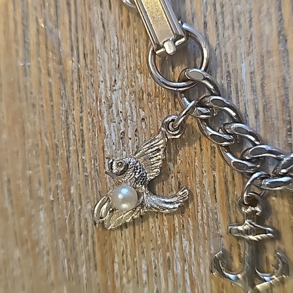 Chunky Charm Bracelet, Vintage Nautical Ocean Vacation Theme, Silvertone - Picture 2 of 8